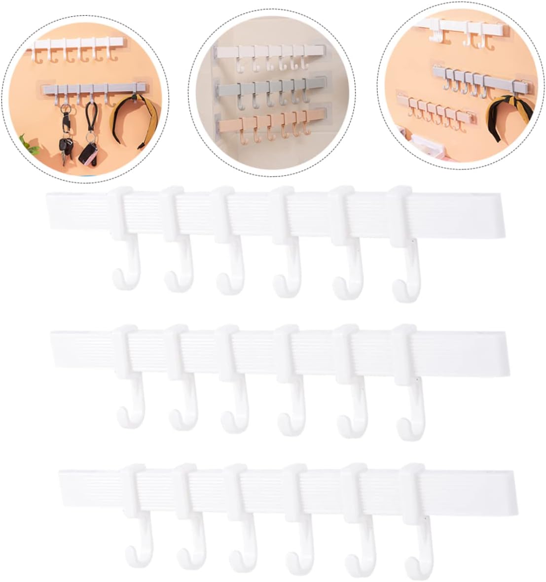 3Pcs Plastic Adhesive Hook Racks for Bathroom and Kitchen Storage