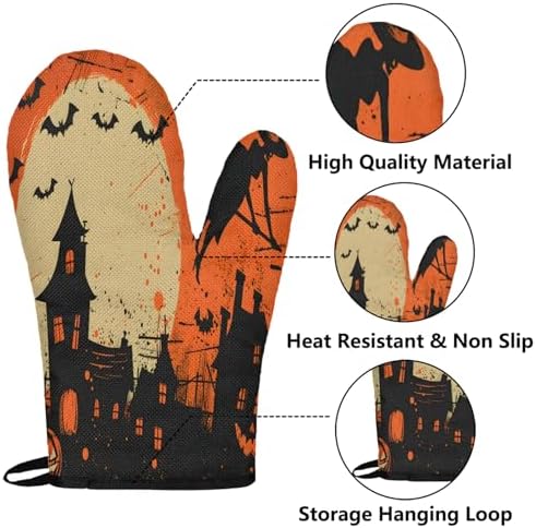 TropicalLife Halloween Witch Pumpkin Oven Mitts and Pot Holders 4 pcs Set