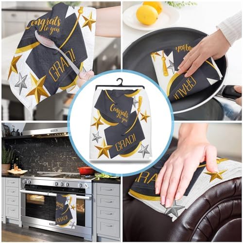 ZOE GARDEN Graduation Cap Kitchen Towel 18x28 Quick Dry Durable