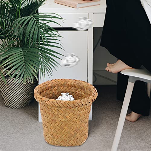 Operitacx Multi-Function Woven Trash Basket for Home and Bathroom