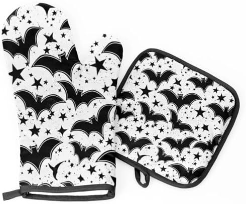 Aglebo Bat Print Oven Mitts and Pot Holders Set of 2 1