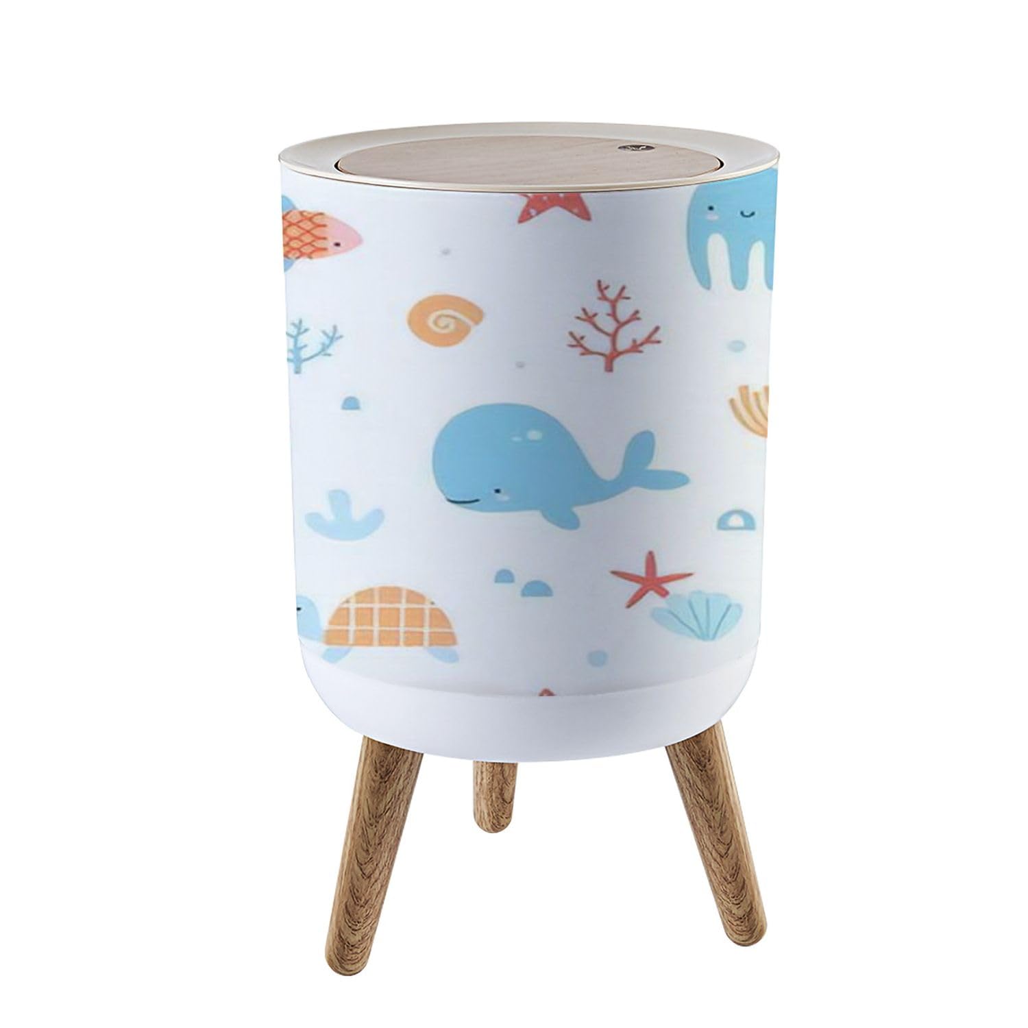 Cute Underwater Sea Animals Trash Can with Lid
