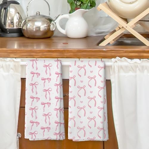 Coquette Pink Bow Dish Towels Set of 2