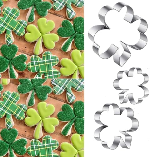 3Pcs Shamrock Cookie Cutters Set Irish St Patricks Day Themed Baking Tool