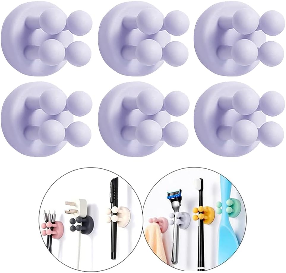 Defrko 6Pcs Silicone Wall Hooks - Multi-Function Organizer for Bathroom Kitchen Office