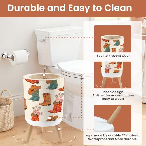 Small Trash Can with Lid Cowboy Pattern 18 Gallon Dog Proof