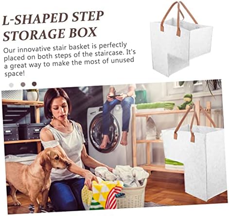 CAXUSD Foldable Stair Storage Basket Light Grey 20x12x14
