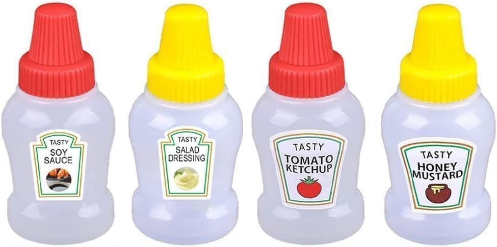 Sluswallow 4Pcs Mini Ketchup Bottles for Bento Box