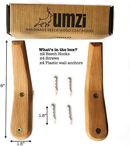UMZi Wood Wall Hooks 2 Pack Rustic Heavy Duty