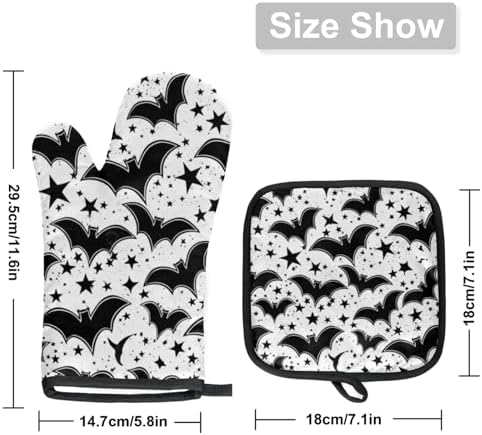 Aglebo Bat Print Oven Mitts and Pot Holders Set of 2 1