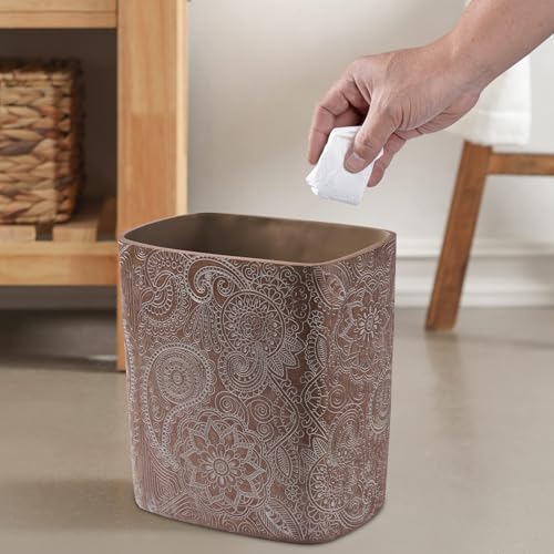 Polytree Boho Flowers Wastebasket 18 Gallon Retro Brown