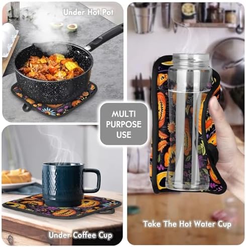 Aglebo Halloween Pumpkin Flower Oven Mitts Pot Holder Set