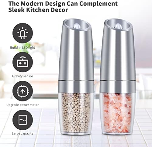 EasyCom Gravity Salt Pepper Mill Set 2 Pack Silver 1