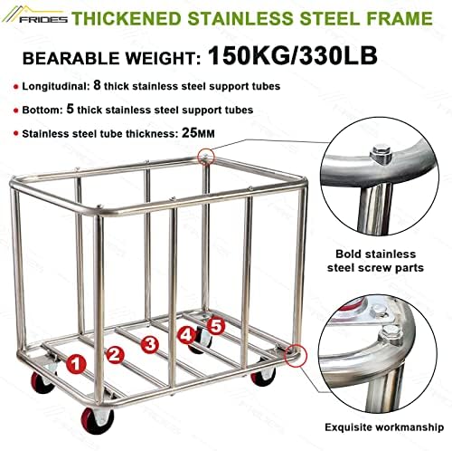 Commercial Laundry Cart with Wheels and Stainless Steel Frame