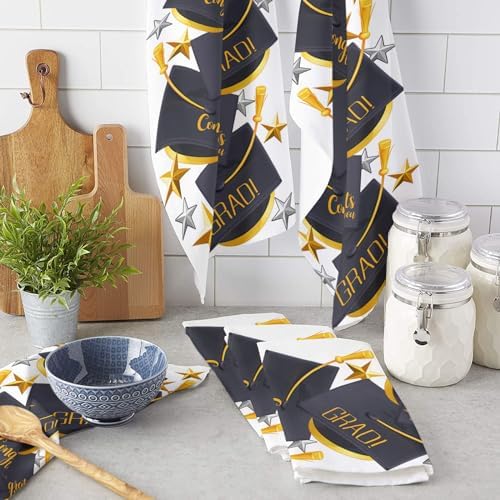 ZOE GARDEN Graduation Cap Kitchen Towel 18x28 Quick Dry Durable