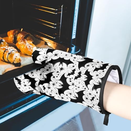 Aglebo Halloween Bats Oven Mitts Pot Holders Set of 2
