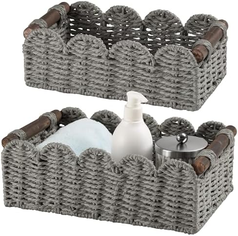 DUOER Wicker Storage Basket for Toilet Tank Top Gray