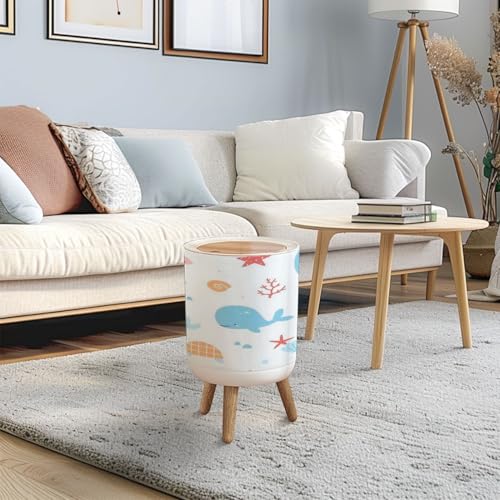 Cute Underwater Sea Animals Trash Can with Lid