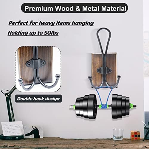 TEGUEPS Double Wall Hooks 2 Pack Rustic Decorative Wood