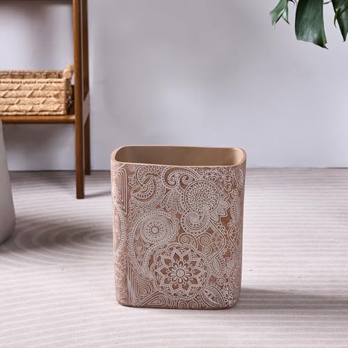 Polytree Boho Flowers Wastebasket 18 Gallon Retro Brown