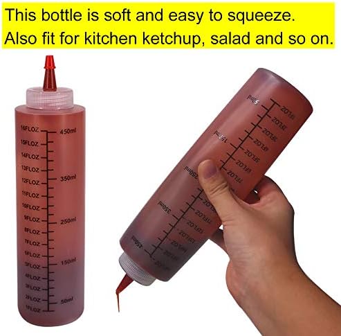 12 Pack 16-Ounce Plastic Squeeze Bottles with Red Cap and Reusable Labels