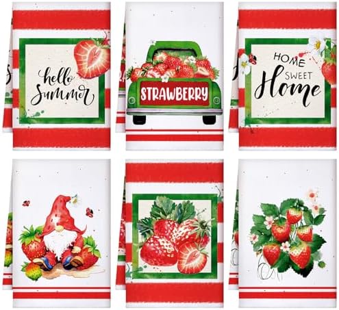 Sratte 6 Pcs Strawberry Kitchen Towels Set