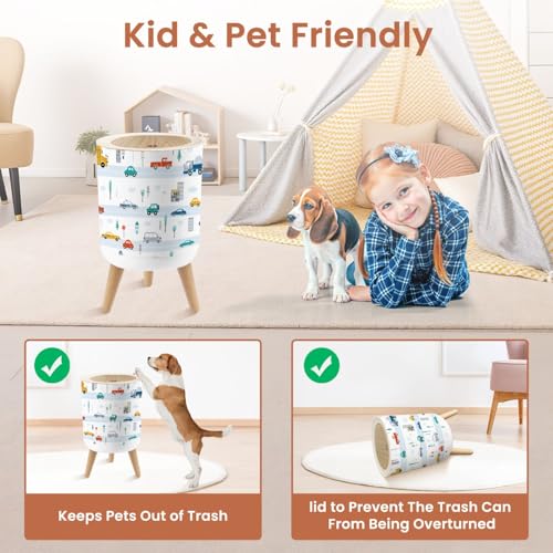 Small 18 Gallon Dog Proof Trash Can with Cute Car Pattern