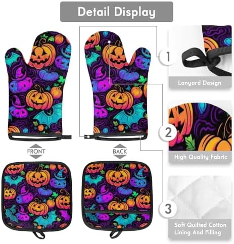 Aglebo Bat Pumpkins Oven Mitts and Pot Holders Set of 2