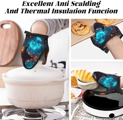 2PCS Mini Silicone Oven Mitts - Halloween Forest Pumpkin Black Cat