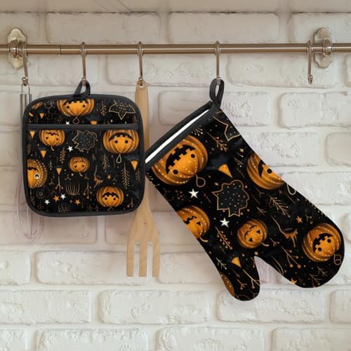 Aglebo Halloween Oven Mitts and Pot Holders Set of 2 1