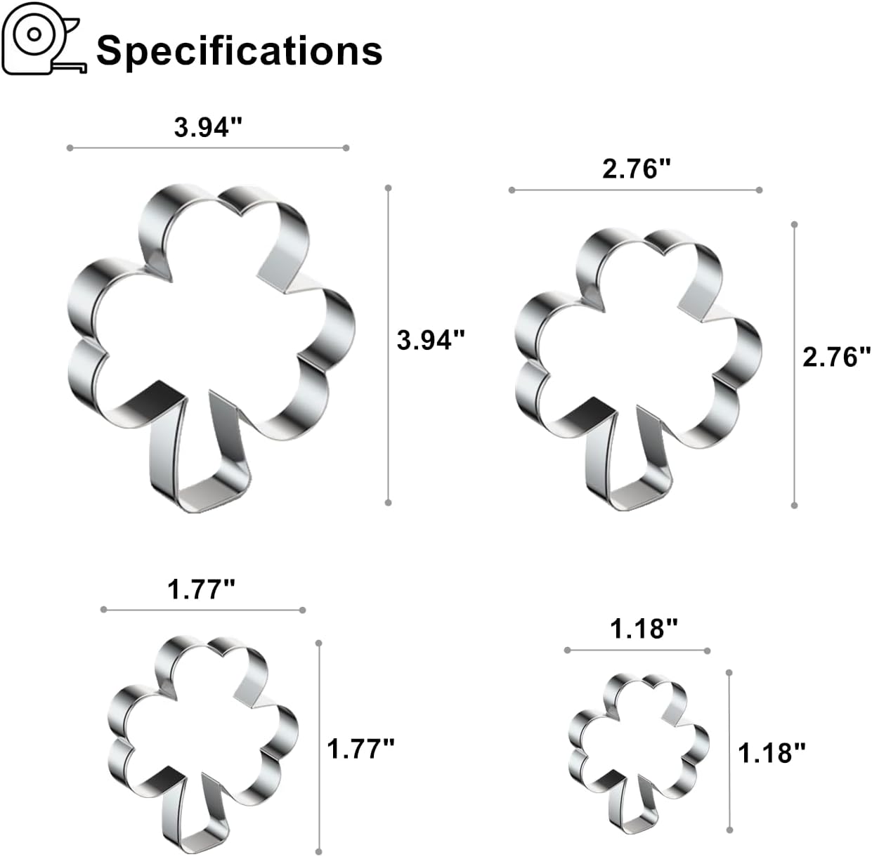 St Patricks Day Shamrock Cookie Cutters 4 Pack Stainless Steel