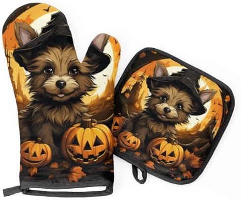 Aglebo Halloween Pumpkins Oven Mitts and Pot Holders Set of 2