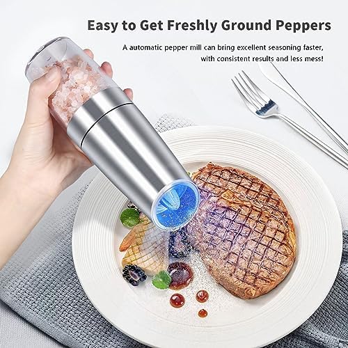EasyCom Gravity Salt Pepper Mill Set 2 Pack Silver 1