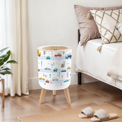Small 18 Gallon Dog Proof Trash Can with Cute Car Pattern