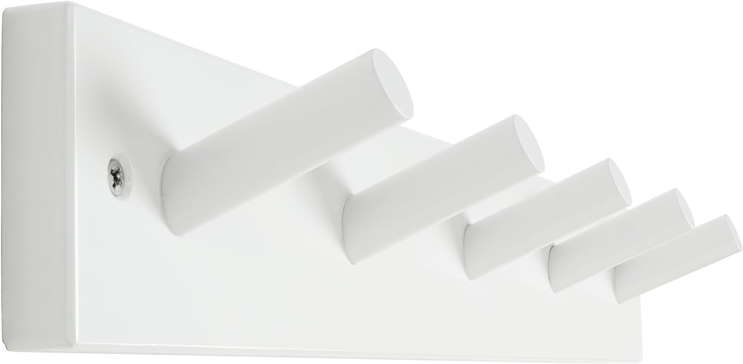 SKOLOO White Bamboo Wall Coat Rack with 5 Pegs