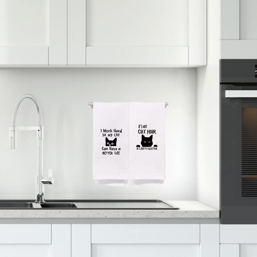 Funny Black Peeking Cat Dish Towels Set of 4