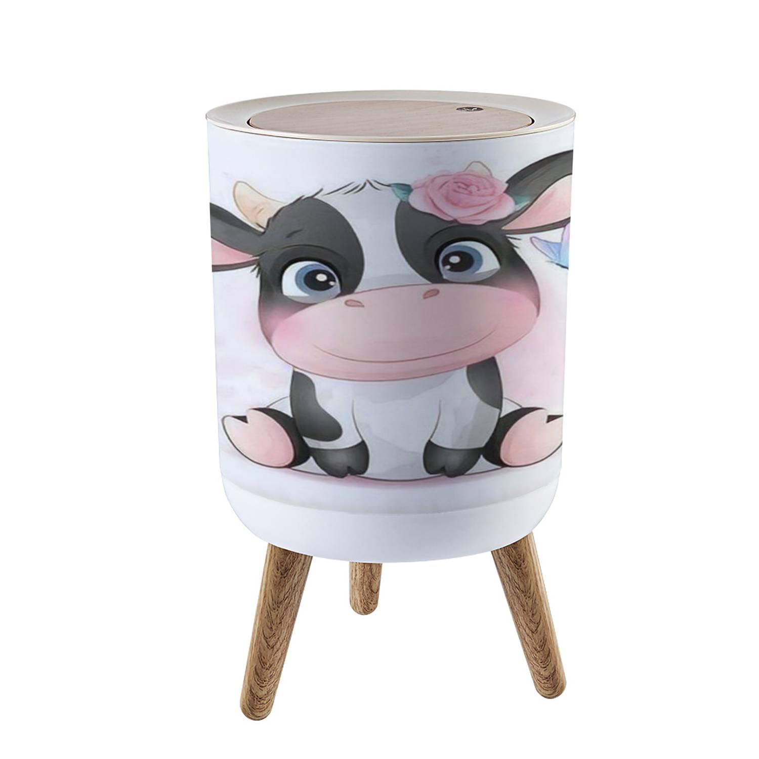 Boho Farm Animal Trash Can with Lid Cow 18 Gallon