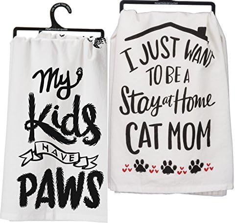 Primitives by Kathy Kitchen Towel Set of 2 Cat Mom Kids Have Paws
