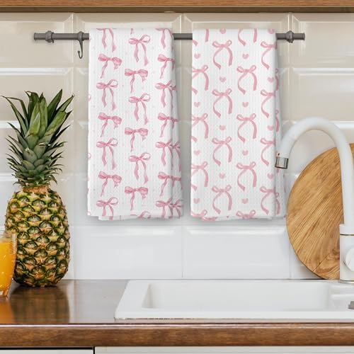 Coquette Pink Bow Dish Towels Set of 2