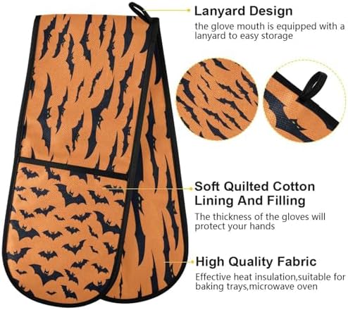 Quteprint Black Bats Halloween Oven Mitts Heat Resistant