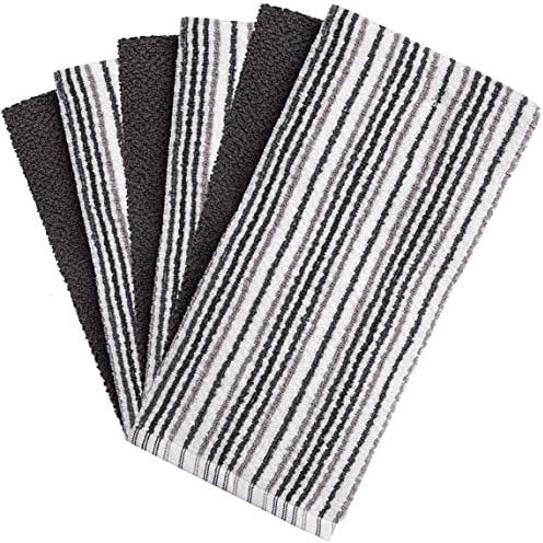 Bumble Towels - 6 Pack Kitchen Towels 16x26 Popcorn Stripe Gray