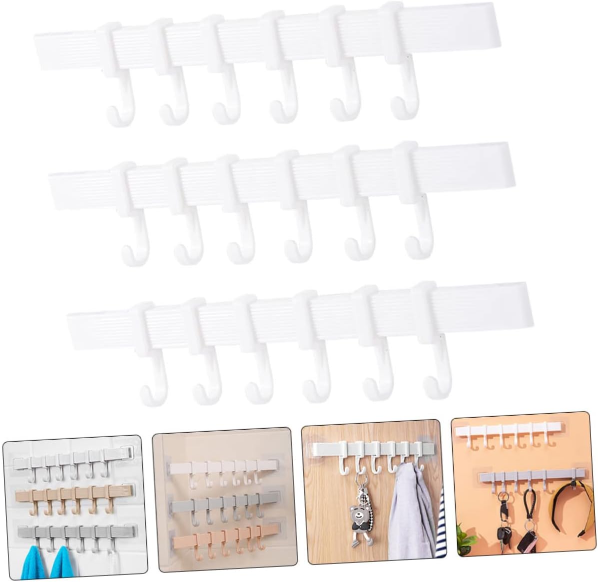 3Pcs Plastic Adhesive Hook Racks for Bathroom and Kitchen Storage