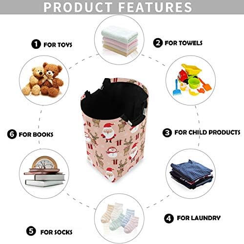 visesunny Large Capacity Laundry Hamper with Santa Reindeer Design