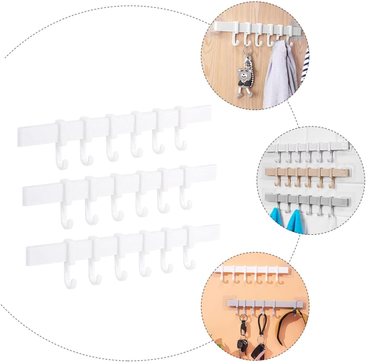 3Pcs Plastic Adhesive Hook Racks for Bathroom and Kitchen Storage