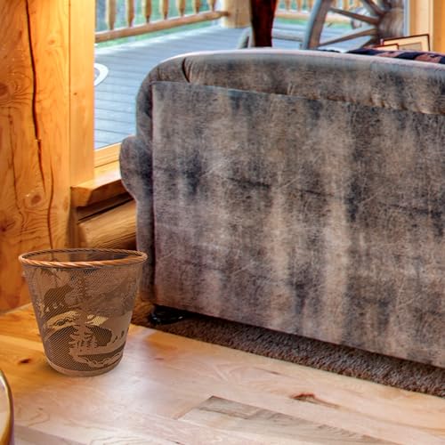 Rustic Brown Mesh Wastebasket with Mountain Bear Design