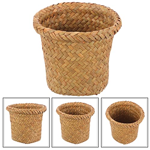 Operitacx Multi-Function Woven Trash Basket for Home and Bathroom