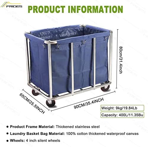 Commercial Laundry Cart with Wheels and Stainless Steel Frame