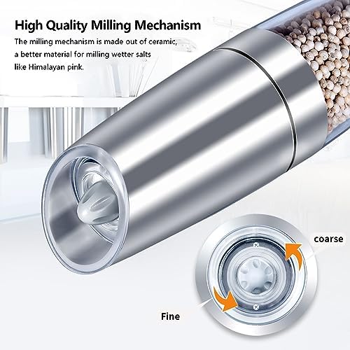 EasyCom Gravity Salt Pepper Mill Set 2 Pack Silver 1