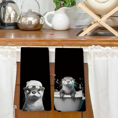 Funny Otter Hand Towels Set of 2 for Kitchen Bathroom