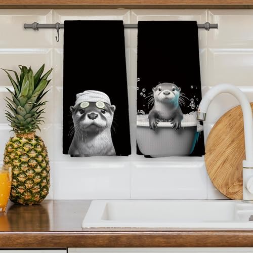 Funny Otter Hand Towels Set of 2 for Kitchen Bathroom